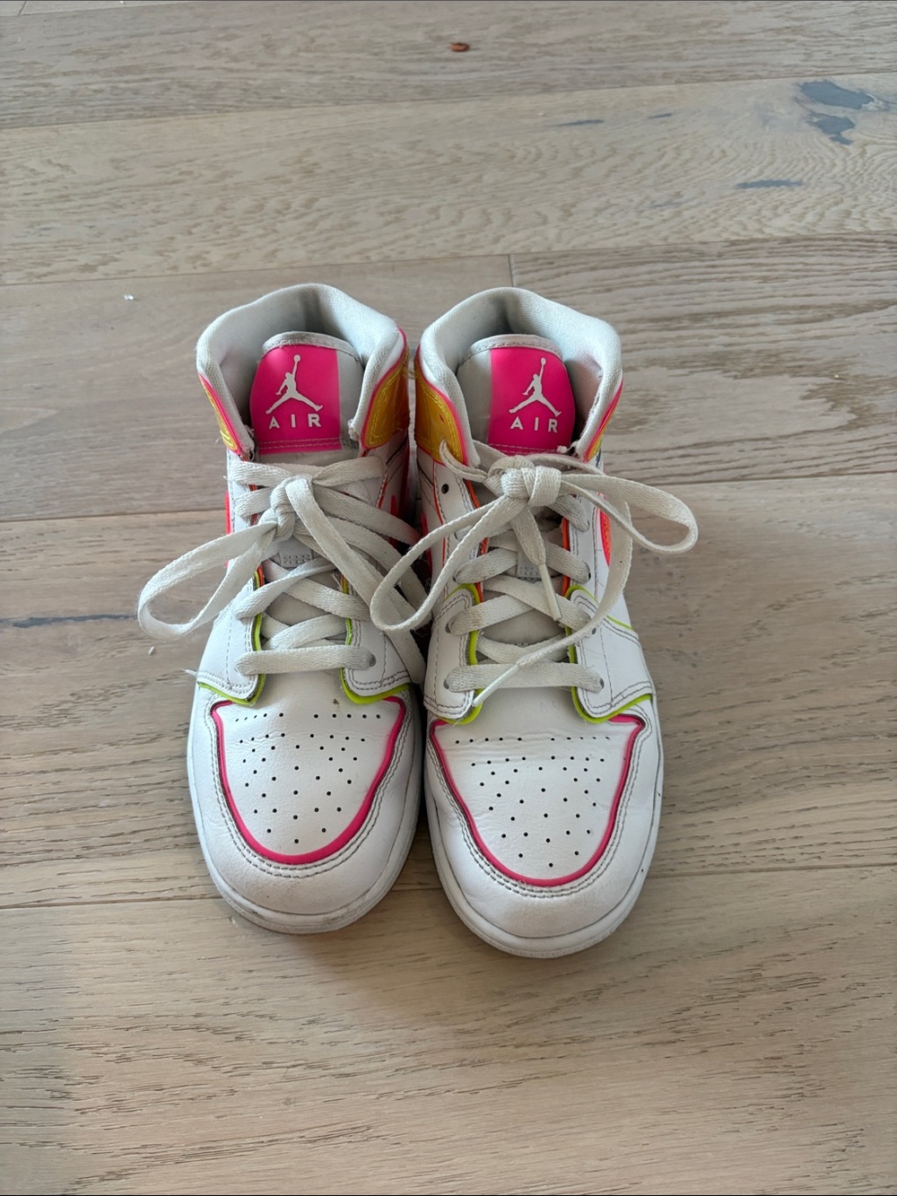 Jordan Kids White Sneakers with Pink & Yellow Accents